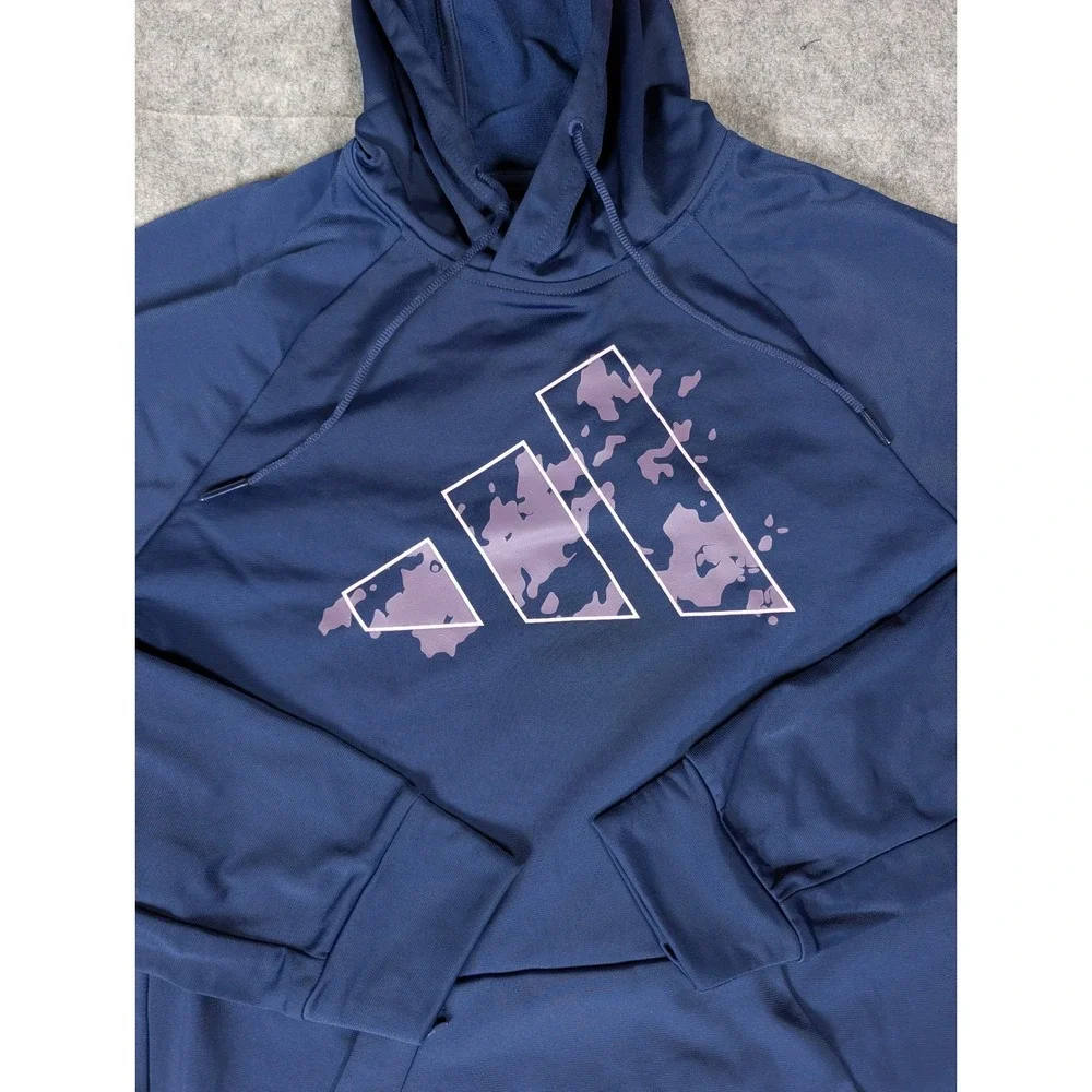 Adidas Mens Navy Blue Camo Logo Pullover Hoodie Activewear Regular Fit NEW